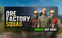 کاور بازی Ore Factory Squad با لوگوی رسمی بازی روی سه کارگر معدن با بیل