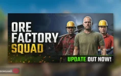 کاور بازی Ore Factory Squad با لوگوی رسمی بازی روی سه کارگر معدن با بیل