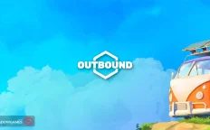 کاور بازی Outbound با لوگوی رسمی بازی روی ون نارنجی با پنل خورشیدی و آسمان آبی