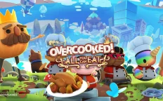 کاور بازی Overcooked! All You Can Eat با لوگوی رسمی بازی روی سرآشپزان و پیاز تاجدار