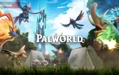 کاور بازی Palworld با لوگوی رسمی بازی روی Pal های مسلح و برجی بلند