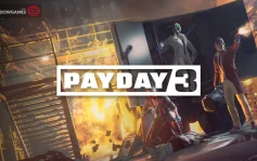 کاور بازی PAYDAY 3 با لوگوی رسمی بازی روی سارقان نقاب دار و یک انفجار بزرگ