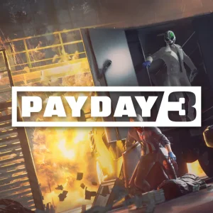 کاور بازی PAYDAY 3 با لوگوی رسمی بازی روی سارقان نقاب دار و یک انفجار بزرگ
