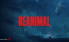 کاور بازی REANIMAL با لوگوی رسمی بازی روی دریای مه آلود و سر هیولایی بزرگ