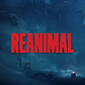 کاور بازی REANIMAL با لوگوی رسمی بازی روی دریای مه آلود و سر هیولایی بزرگ