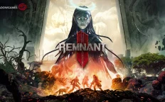 کاور بازی REMNANT II با لوگوی رسمی بازی روی زن هاله دار و جنگجویان میان آتش