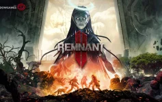 کاور بازی REMNANT II با لوگوی رسمی بازی روی زن هاله دار و جنگجویان میان آتش
