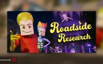 کاور بازی Roadside Research با لوگوی رسمی بازی روی دو بیگانه با نقاب کاغذی