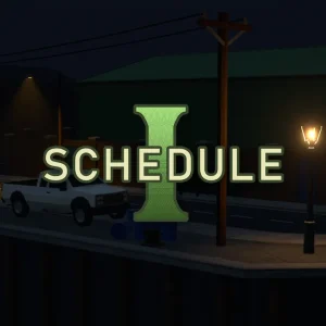کاور بازی Schedule I با لوگوی رسمی بازی روی خیابانی شبانه کنار یک انبار