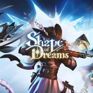 کاور بازی Shape of Dreams با لوگوی رسمی بازی روی تفنگدار کلاه دار و شوالیه طلایی