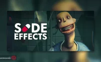 کاور بازی SIDE EFFECTS با لوگوی رسمی بازی روی بیمار طاس با لبخندی ترسناک