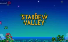 کاور بازی Stardew Valley با لوگوی رسمی بازی روی آسمان پرستاره و پروانه های رنگی