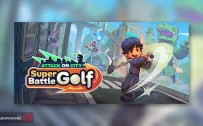 کاور بازی Super Battle Golf با لوگوی رسمی بازی روی گلف باز جوان و دایناسور سبز