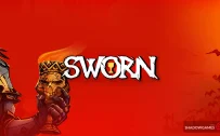 کاور بازی SWORN با لوگوی رسمی بازی روی پادشاه جمجمه چهره تاج دار و جام