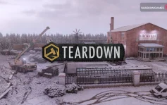 کاور بازی Teardown با لوگوی رسمی بازی روی ساختمان آجری و جرثقیل در محوطه ای برفی