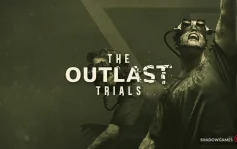 کاور بازی The Outlast Trials با لوگوی رسمی بازی روی زندانی فریادزن با عینک مخصوص