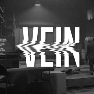 کاور بازی VEIN با لوگوی رسمی بازی روی انباری تاریک با صفحه هشدار اضطراری