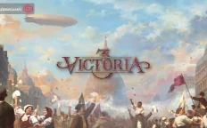 کاور بازی Victoria 3 با لوگوی رسمی بازی روی جمعیت شادمان و کشتی هوایی