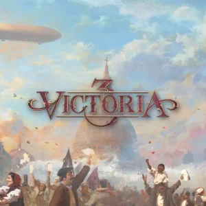 کاور بازی Victoria 3 با لوگوی رسمی بازی روی جمعیت شادمان و کشتی هوایی