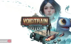 کاور بازی Voidtrain با لوگوی رسمی بازی روی واگنی چوبی، دختری مو کوتاه و ماهی آبی