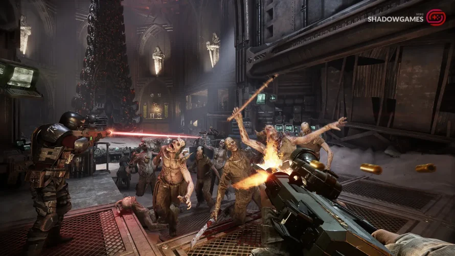 شلیک به گله دشمنان همراه هم تیمی در بازی آنلاین Warhammer 40,000: Darktide