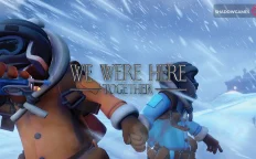 کاور بازی We Were Here Together با لوگوی رسمی بازی روی دو کاوشگر میان کولاک برفی