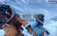 کاور بازی We Were Here Together با لوگوی رسمی بازی روی دو کاوشگر میان کولاک برفی