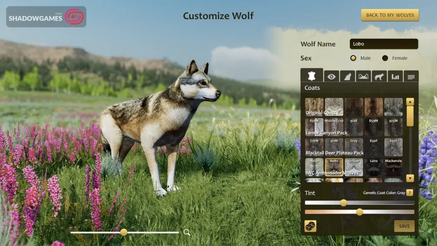 صفحه شخصی سازی گرگ در چمنزاری پر از گل در بازی آنلاین WolfQuest: Anniversary Edition