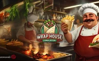 کاور بازی Wrap House Simulator با لوگوی رسمی بازی روی سرآشپز سبیلو و گریل پرآتش